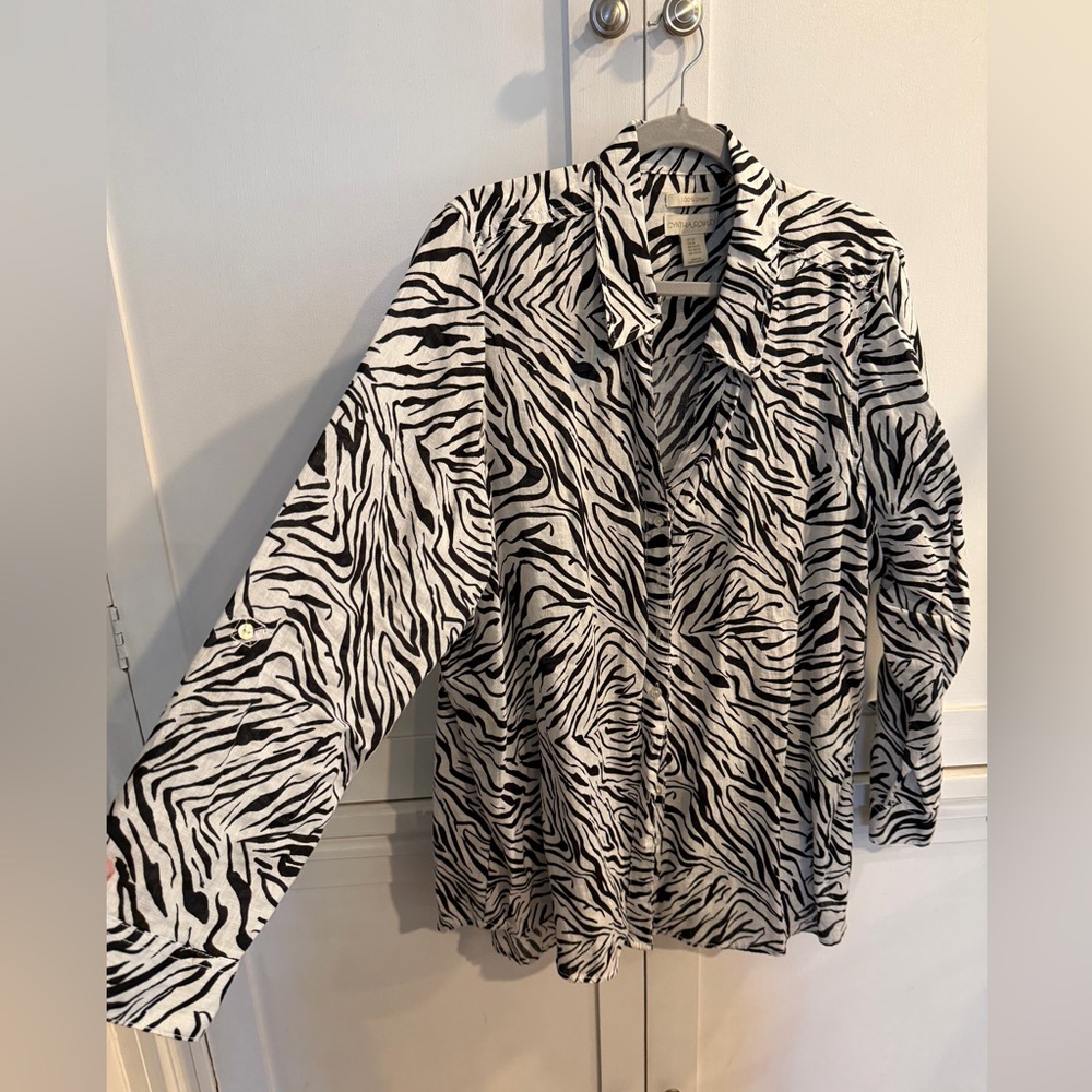 Cynthia Rowley Black and White Linen Top - zebra pattern